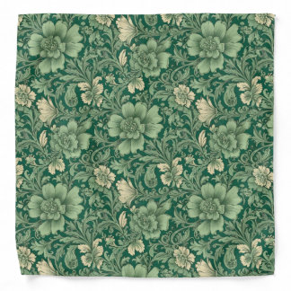 Sage Green Vintage Floral Pattern Bandana