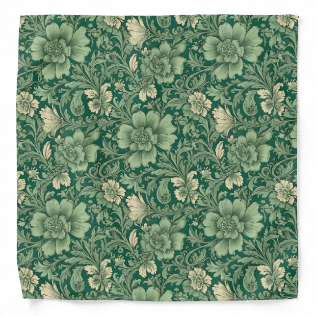 Sage Green Vintage Floral Pattern  Bandana (Front)