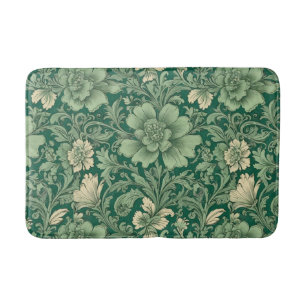 Sage Green Vintage Floral Pattern Bath Mat