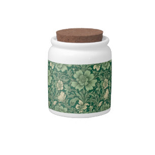 Sage Green Vintage Floral Pattern Candy Jar