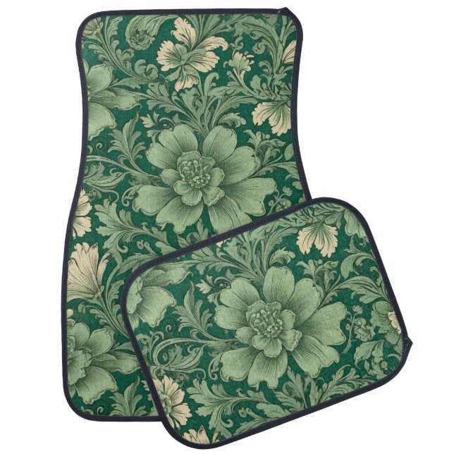 Sage Green Vintage Floral Pattern  Car Floor Mat (Set)