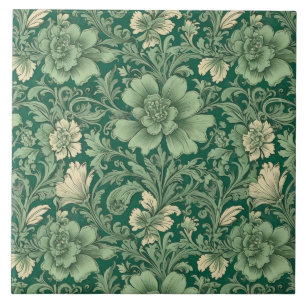 Sage Green Vintage Floral Pattern  Ceramic Tile