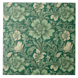 Sage Green Vintage Floral Pattern Ceramic Tile