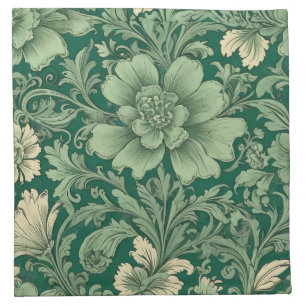 Sage Green Vintage Floral Pattern Cloth Napkin