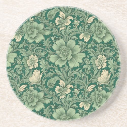 Sage Green Vintage Floral Pattern  Coaster