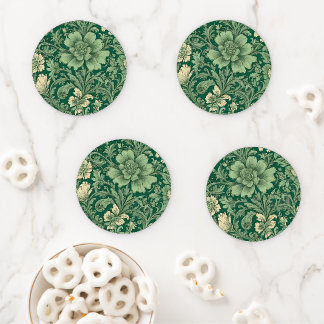 Sage Green Vintage Floral Pattern  Coaster Set