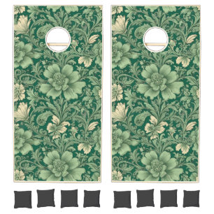 Sage Green Vintage Floral Pattern Cornhole Set