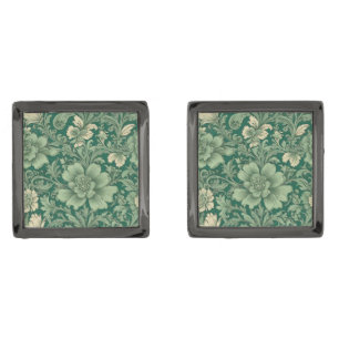 Sage Green Vintage Floral Pattern Cufflinks