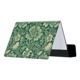 Sage Green Vintage Floral Pattern  Desk Business Card Holder