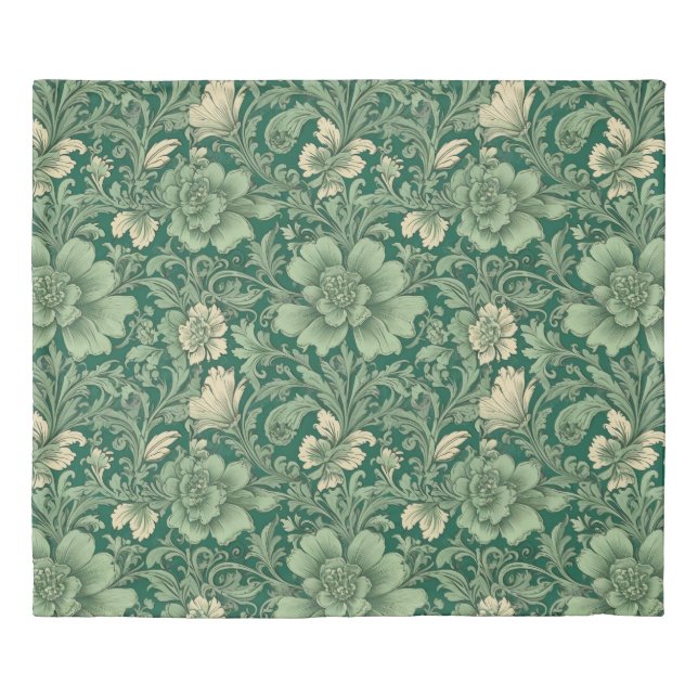 Sage Green Vintage Floral Pattern  Duvet Cover (Front)