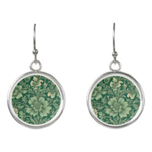 Sage Green Vintage Floral Pattern  Earrings