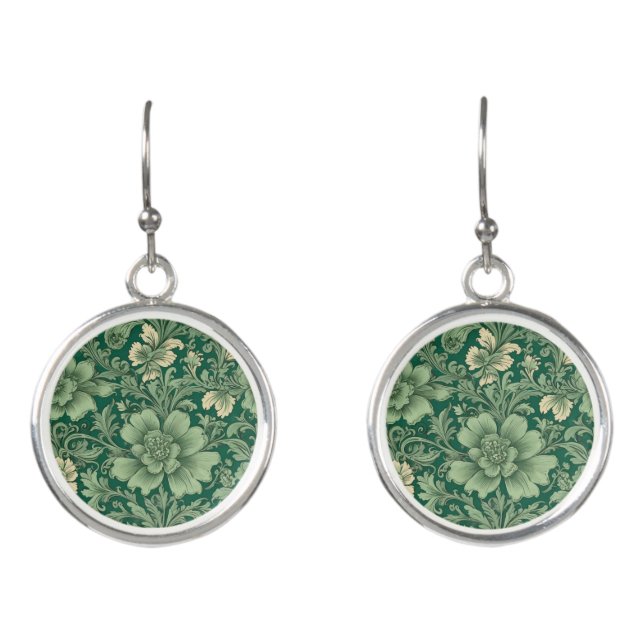 Sage Green Vintage Floral Pattern  Earrings (Front)