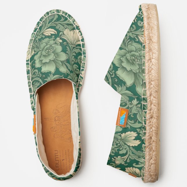 Sage Green Vintage Floral Pattern  Espadrilles (Side)