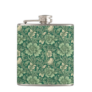 Sage Green Vintage Floral Pattern  Flask