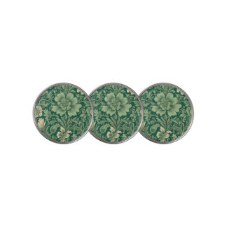 Sage Green Vintage Floral Pattern Golf Ball Marker
