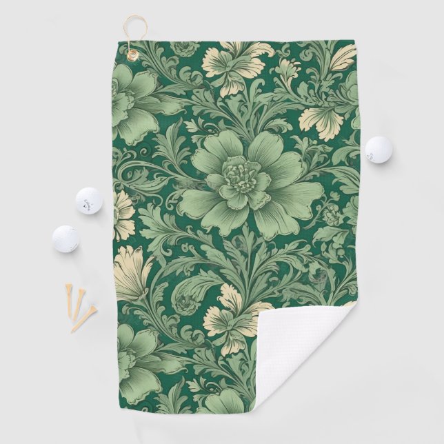 Sage Green Vintage Floral Pattern  Golf Towel (InSitu)
