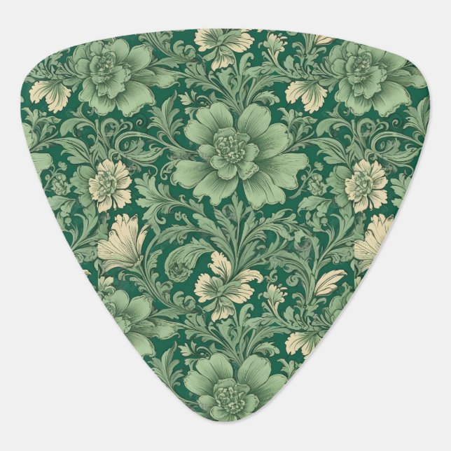 Sage Green Vintage Floral Pattern  Guitar Pick (Front)