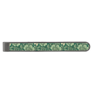 Sage Green Vintage Floral Pattern  Gunmetal Finish Tie Bar