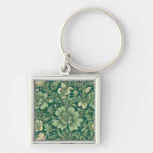 Sage Green Vintage Floral Pattern Keychain