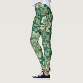Sage Green Vintage Floral Pattern Leggings