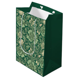 Sage Green Vintage Floral Pattern  Medium Gift Bag
