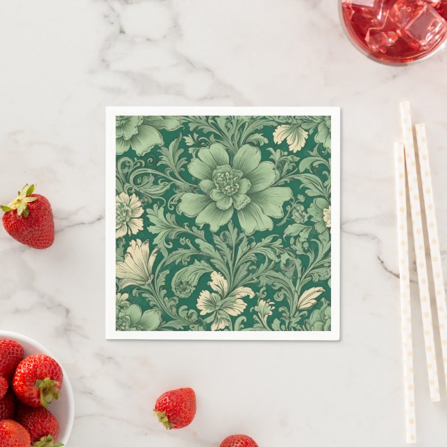 Sage Green Vintage Floral Pattern  Napkins (Insitu)