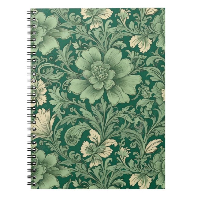 Sage Green Vintage Floral Pattern  Notebook (Front)