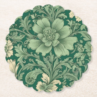 Sage Green Vintage Floral Pattern  Paper Coaster