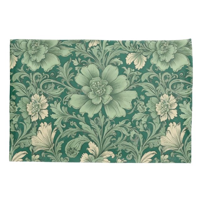 Sage Green Vintage Floral Pattern  Pillow Case (Back)