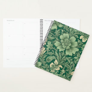 Sage Green Vintage Floral Pattern Planner
