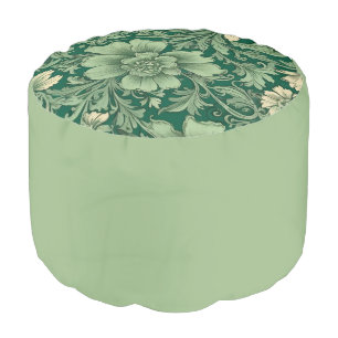 Sage Green Vintage Floral Pattern  Pouf