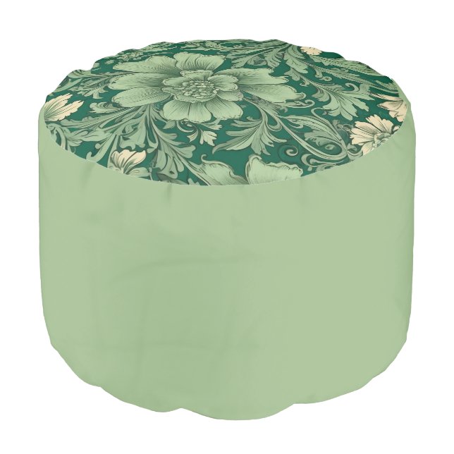 Sage Green Vintage Floral Pattern  Pouf (Angled Front)
