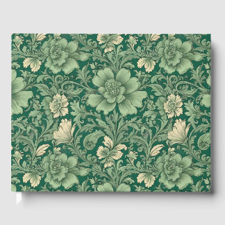 Sage Green Vintage Floral Pattern Remembrance Guest Book