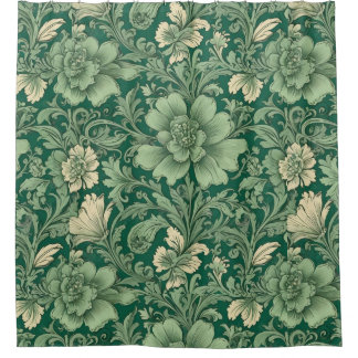 Sage Green Vintage Floral Pattern  Shower Curtain