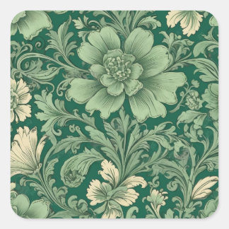 Sage Green Vintage Floral Pattern Square Sticker