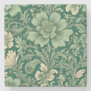 Sage Green Vintage Floral Pattern Stone Coaster