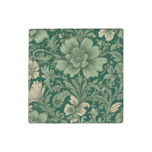 Sage Green Vintage Floral Pattern  Stone Magnet