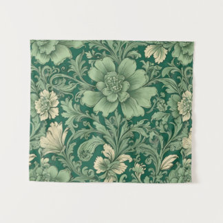 Sage Green Vintage Floral Pattern Tapestry