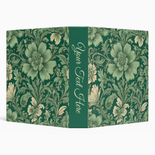 Sage Green Vintage Floral Pattern Text in Spine 3 Ring Binder