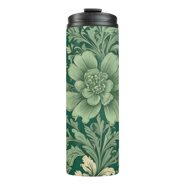 Sage Green Vintage Floral Pattern  Thermal Tumbler (Front)