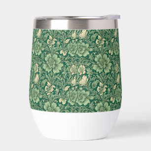 Sage Green Vintage Floral Pattern Thermal Wine Tumbler