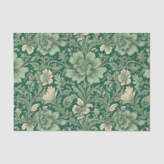 Sage Green Vintage Floral Pattern  Tissue Paper