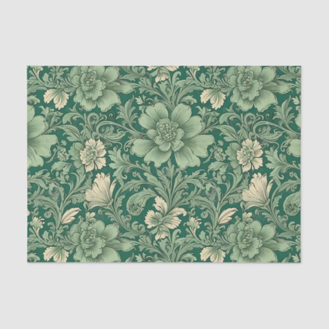 Sage Green Vintage Floral Pattern  Tissue Paper (Front)
