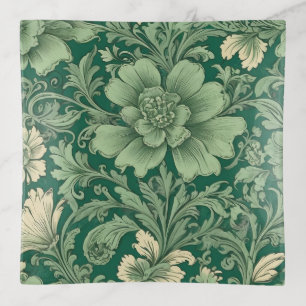 Sage Green Vintage Floral Pattern Trinket Tray