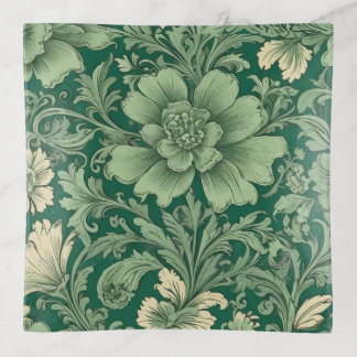 Sage Green Vintage Floral Pattern Trinket Tray