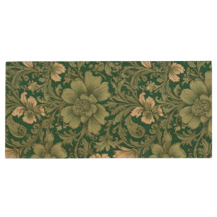 Sage Green Vintage Floral Pattern Wood Flash Drive