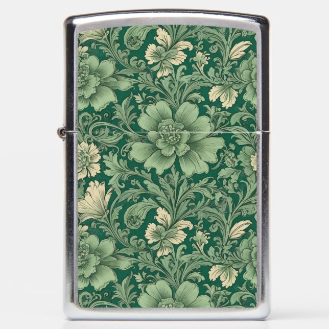 Sage Green Vintage Floral Pattern  Zippo Lighter (Front)