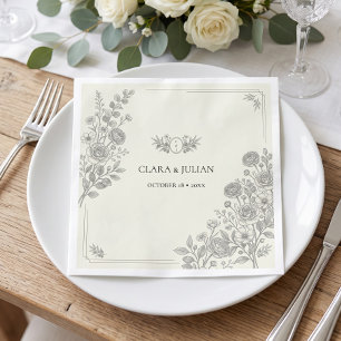Sage Green Vintage Floral Romantic Crest Napkins
