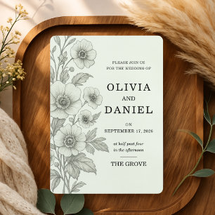Sage Green Vintage Floral Romantic Garden Wedding Invitation