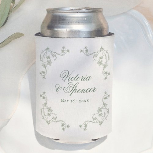 Sage Green Vintage Floral Wedding Can Cooler